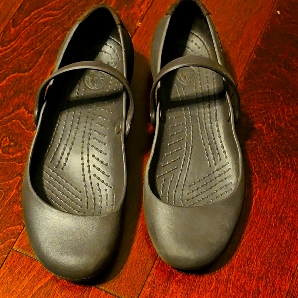 Brown Mary Jane Flats Sz 8 Crocs